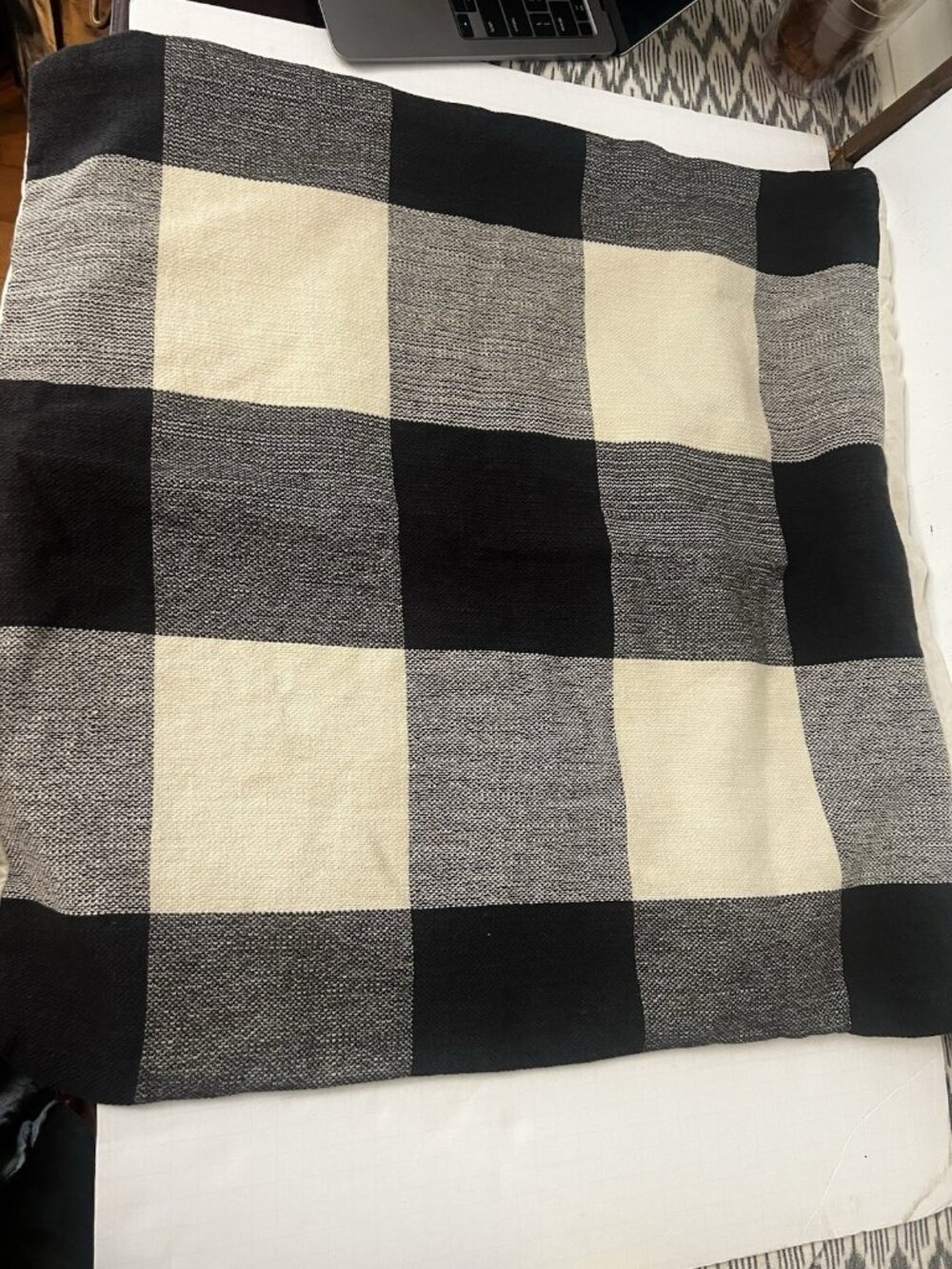 1 Pottery Barn Bryce Euro Buffalo Plaid Pillow Sham Charcoal Ivory